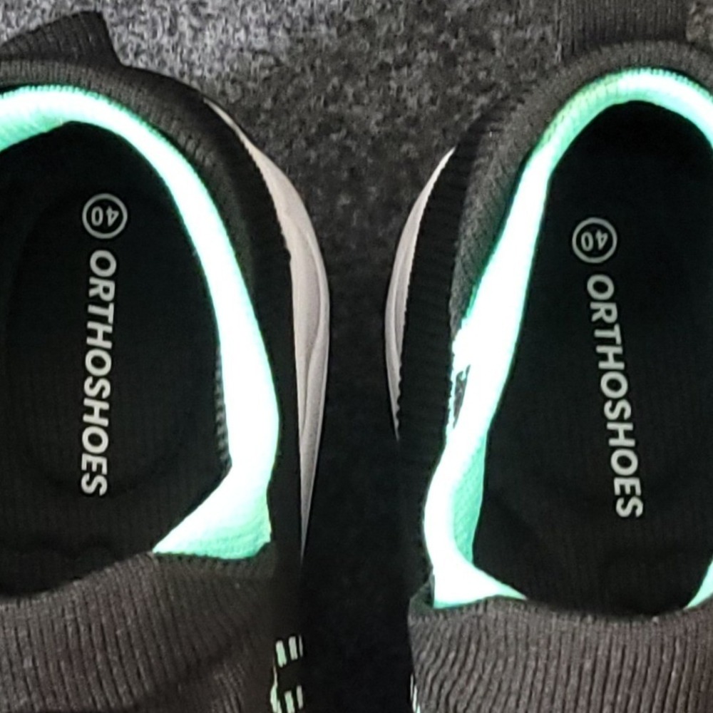 Orthoshoes Walking Sneakers Womens 9/EU 40 Black Mint Green Knit Toggle Slip On - Picture 10 of 12